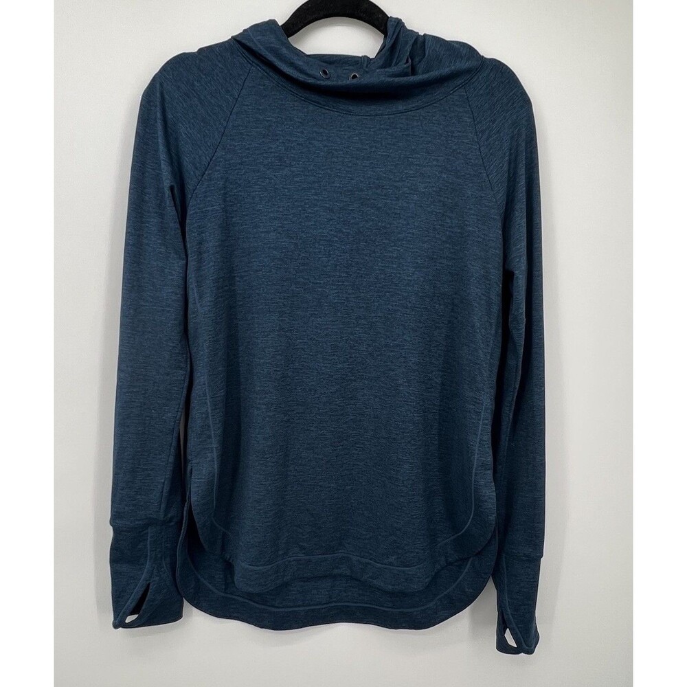 Athleta Uptempo Hoodie Sweatshirt Sz S Blue Long Sleeve Thumbholes Athleisure